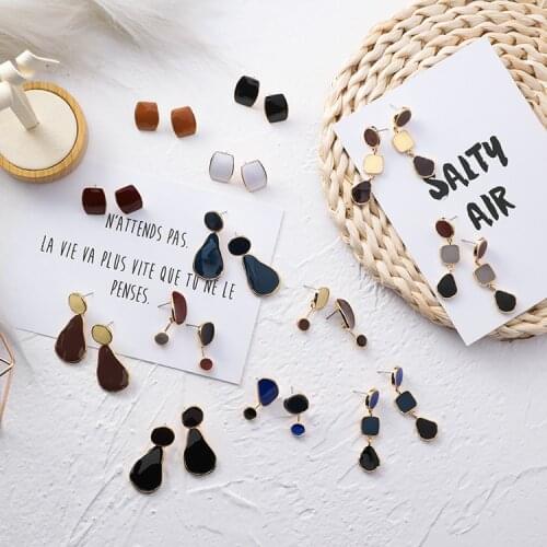 MENGJIQIAO 2019 Korean New Vintage Geometric Irregular Square Water Drop Enamel Asymmetric Earrings For Women Fashion Oorbellen