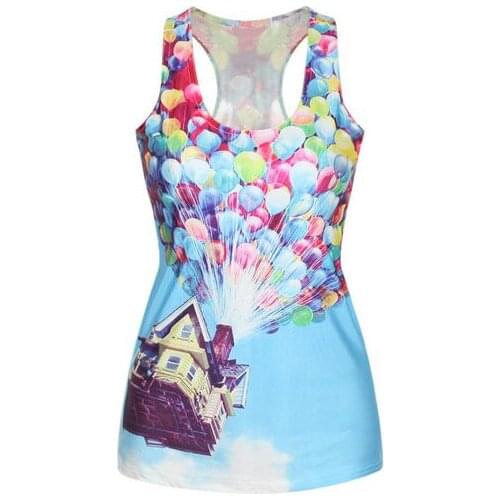 U Neck Balloon Printed Sports Vest Women Sleeveless Yoga Shirt Gym Tank Top Fitness Running Vests Girls Bodybuilding T-shirt