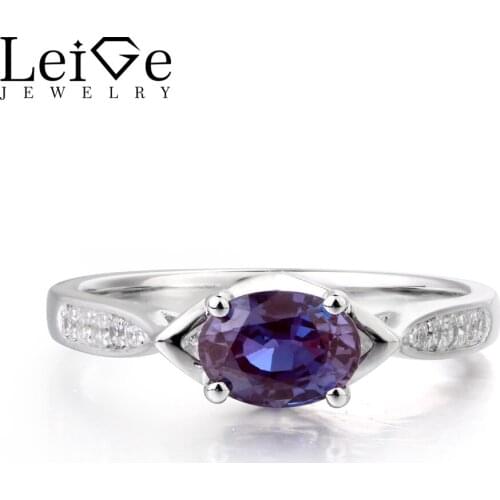 Leige Jewelry Alexandrite Silver Ring Promise Ring June Birthstone Solid 925 Sterling Silver Fine Jewelry Gifts for Girlfriend