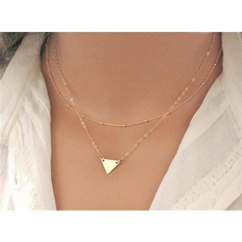 Gold Necklace Double Chain Layered Necklace Tiny triangle Necklace delicate Gold color necklace Mothers Day Gift