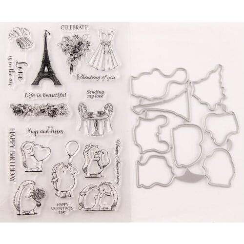 2021 New Tower Hedgehog Stamp and Dies Transparent Clear Silicone Stamp Cutting Die Set for DIY Scrapbooking Photo Decorative