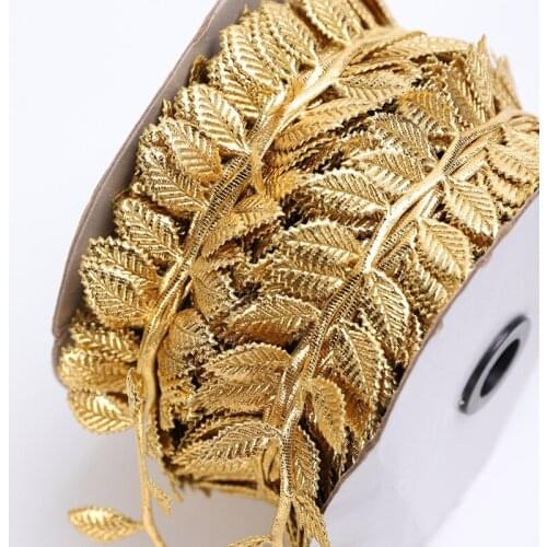 4cmX50meters Gold/Silver Leaf Trim Ribbons Artificial Vine Leaf Ribbon Trim Rope Spool for Gift Wrapping, Party, DIY Crafts