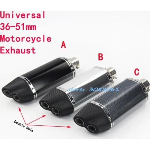Carbon Fiber Color Universal 36-51mm Motorcycle KAJIMAOYI Exhaust Muffler Pipe Escape Moto Exhaust Double Hole For NinjaZ250 ATV