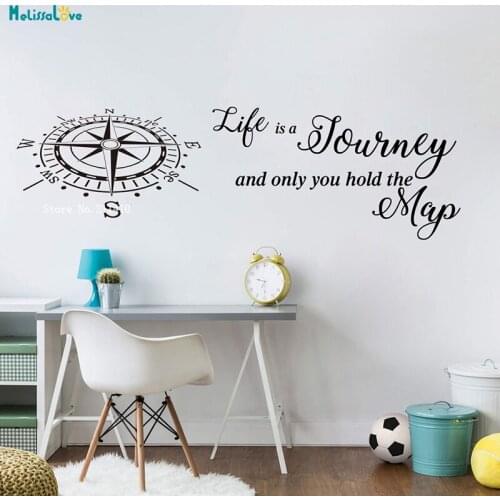 Life Is A Journey Travel Compass Map Quote Wall Decal Bedroom Classroom Travel Compass Words Art Sticker Vinyl Décor YT2187