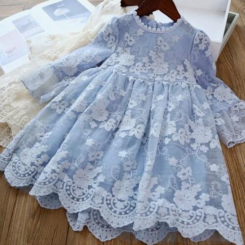 Elegant Birthday Party Princess Dress Up For Girls Flowers Lace Long Sleeve Tutu Clothing For Children Ruffle Wedding Costume
