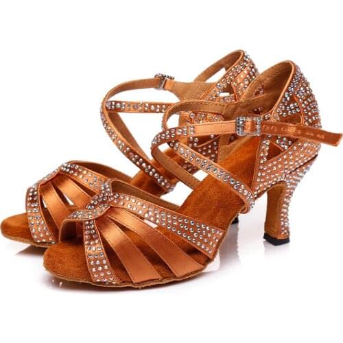 HROYL Women Latin dance shoes Female Girl Ladies tango Ballroom sandal salsa samba Rhinestone Sexy Party Heeled 5/6/7.5/8.5/9/1