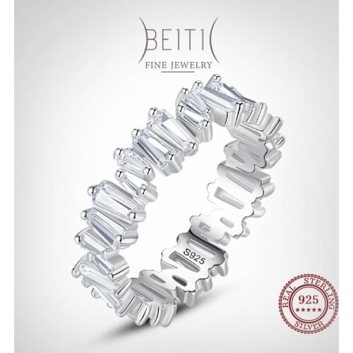 Beitil 100% 925 Sterling Silver Irregular Geometric Cut Clear Zircon Finger Ring For Women Girls Party Accessories Jewelry