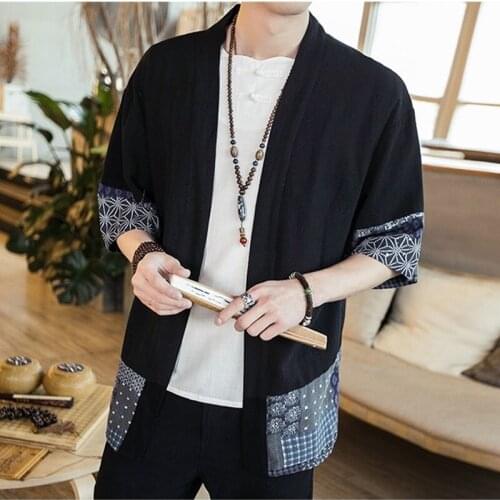 Chinese Style Linen Kung Fu Clothes Men Kimono Cardigan Traditional Yukata Japanese Samurai Clothing Casual Asian Clothes 30385