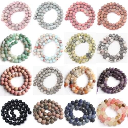 Matte Frosted Agates Jaspers Quartzs Turquoises Natural Stone Beads Watermelon Loose Beads For DIY Jewelry making 4/6/8/10mm 15"