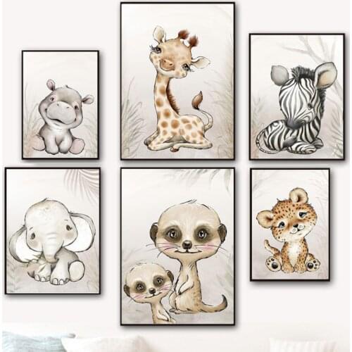 Cartoon Giraffe Zebra Hippo Animals Wall Art Canvas Painting Posters And Prints Kids Living Room Decoration Nordic Style Decor