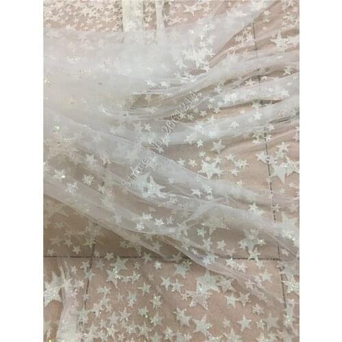 Latest Star design African Lace Fabrics High Quality glued Glitter lace fabric for party dress 5yards/lot ZZ-73736