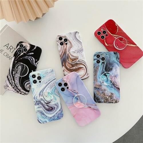 Luxury Fold Stand Marble Phone Cases For iPhone 12 Mini 11 Pro XS MAX Soft TPU Cover Case For iPhone XR X 8 7 Plus SE 2020 12Pro