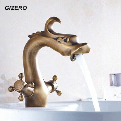 Luxury Artistic Antique Dragon Faucet Bathroom Basin Faucet Dual Handle Hot and Cold Elegant waterbasin taps torneira ZR158