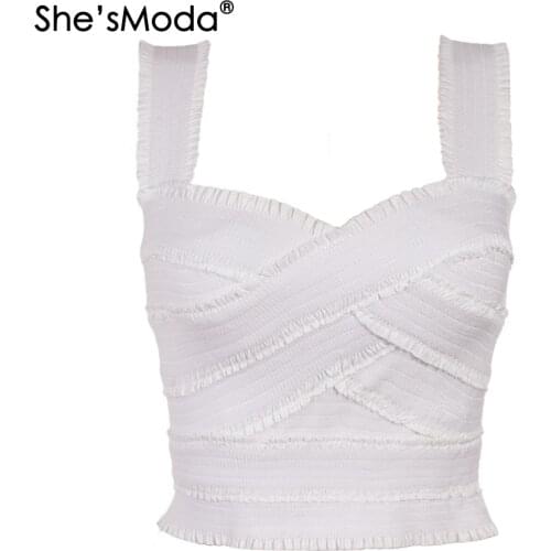 ShesModa Delicate Bandage Slim Sleeveless Strapes Womens Spandex Club Party Tank Camis Vest Plus Size