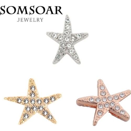 Somsoar jewelry Beautiful Crystal Sea Stars Keys DIY Charms for Leather wrappable Bracelet and Necklace 10pcs/lot