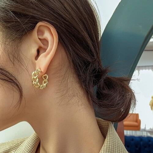 New Crystals Gold Color Earrings Retro Gold Silver-Color Modern Circle Stud Earrings Women Female New Metal Chains Heavy Jewelry