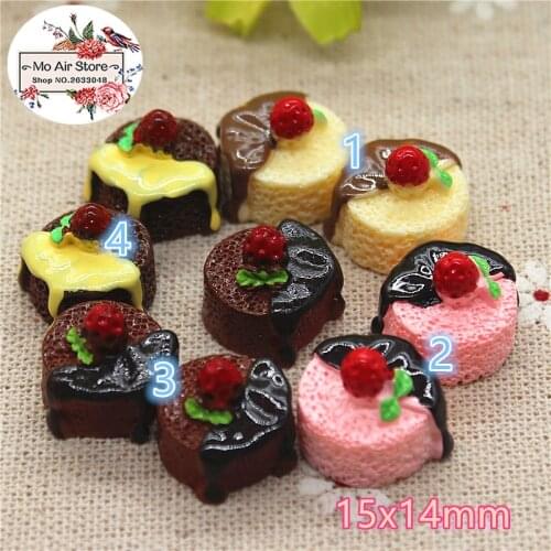 10pcs Resin 3D strawberry Chocolate cake Cabochon Miniature food Art Supply Decoration Charm Craft