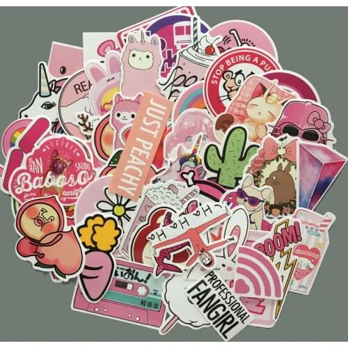 50Pcs/Pack PVC Waterproof Pink Girls Fun Lovely Stickers Toys Luggage Sticker For Skateboard Suitcase Cool Fashion Laptop Decals