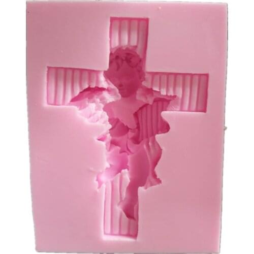Angel On The Cross Eco-friendly Fondant Polymer Clay Silicone Mold DIY Cake Decoration Tools Fondant Soap Mould H237