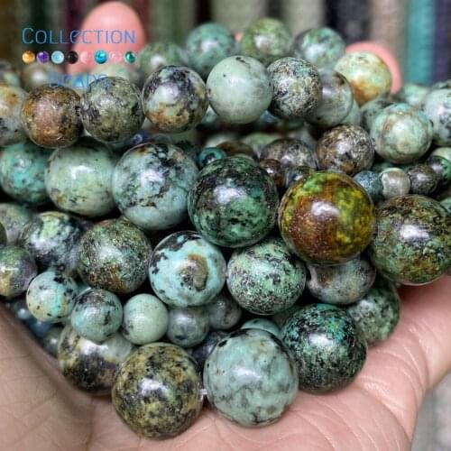 Natural African Turquoises Stones Loose Round Beads For Jewelry Making 4-12 mm Diy Bracelets Accessories 15" Wholesale