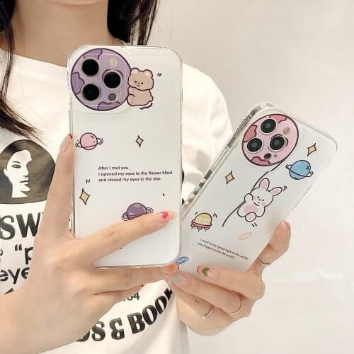 Retro balloon Planet bear rabbit Kawaii Japanese Phone Case For iPhone 11 12 Pro Max Xs Max XR Xs 7 8 Plus 7Plus case Cute Cover