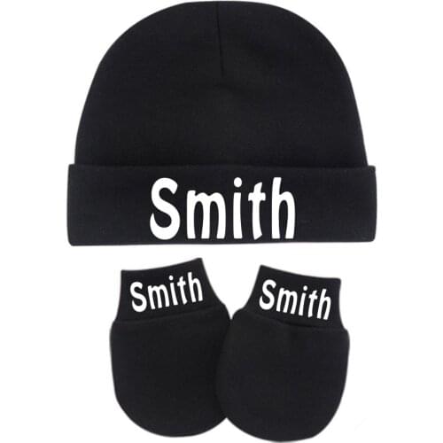 0-3M Custom Name Baby Shower Gift Newborn Baby Hat and Anti-scratching Gloves Mittens Personalised Newborn Baby Hat & Gloves