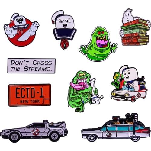 Ghostbusters Pin Slimer Marshmallow Man Ecto-1 Ambulance Brooch Retro 80s Movie Fans Fun Addition