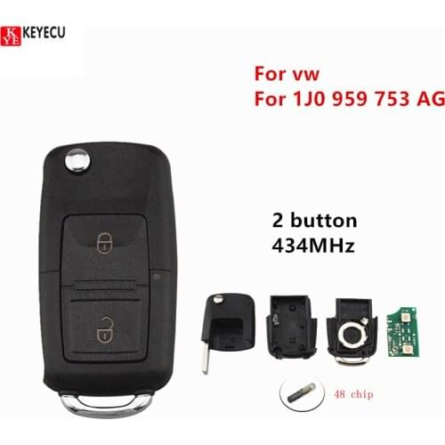 Keyecu 2 Buttons 434MHz ID48 Chip For vw 1J0959753AG for VW Volkswagen Golf MK4 Polo Transporter T5 Car Key Beetle Bora Passat