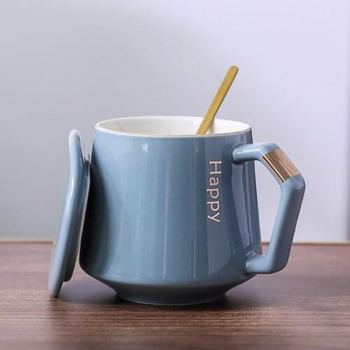 Creative Cup Coffee Cup Nordic cup ceramic cup, with lid, one cup, one spoon, one cover household water cup creative Mug