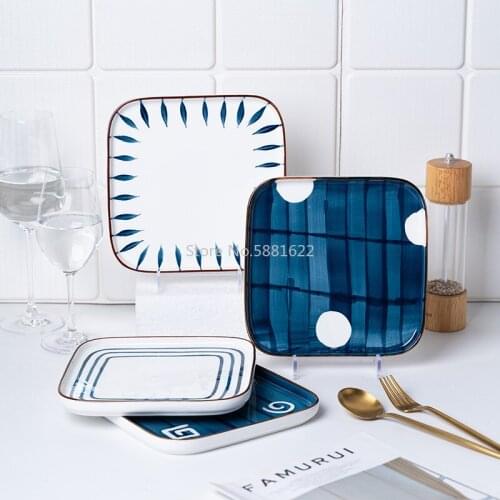 Creative Japanese Western Food Plate Steak Plate Square Plate Dish Dinner Plate Breakfast Plate Hand-painted Underglaze Home