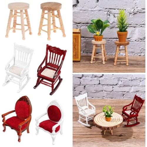 1:12 Proportion Miniature Chair Simulation Furniture Model for Doll House Wooden Material High Reduction Dollhouse Accessories