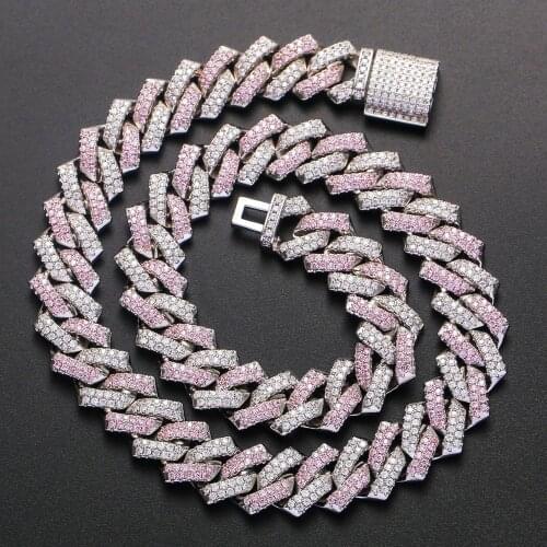 Freewear 14mm Miami New Box Clasp Cuban Link Chain pink Necklace Iced Out Cubic Zirconia Bling Hip hop for Men Jewelry