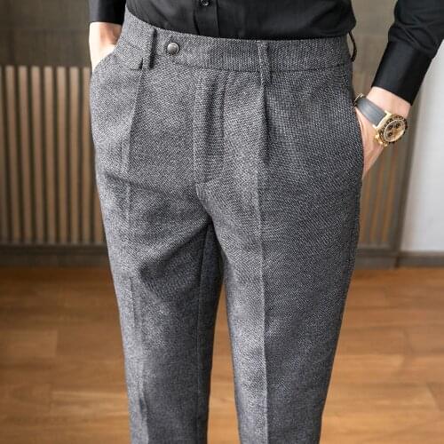 Mens elastic pants, office casual wear, suit, gray suit, winter suit