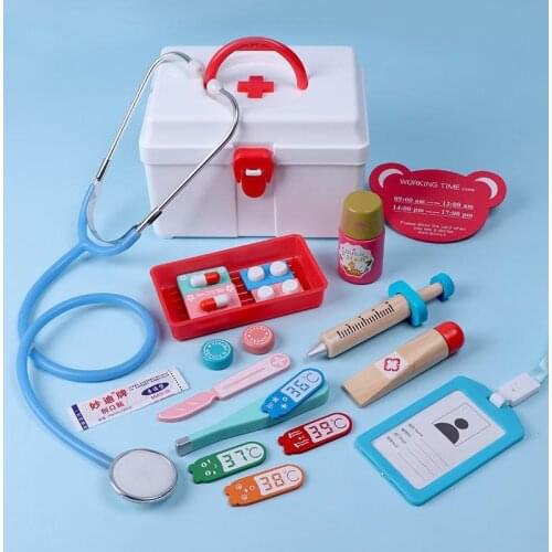 Childrens Doctor Toy Set Play House Game Girl Getting An Injection Wooden Simulation Medicine Cabinet Childrens Gifts