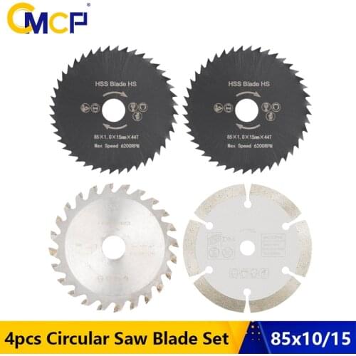 CMCP Mini Circular Saw Blade Set 4pcs 85mm Diamond Saw Blade For Dremel Cutter Metal Aluminum Cutting HSS/TCT Cutting Tool