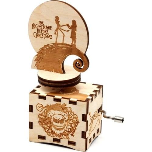 New Antique Carved Halloween Theme Hand Cranked Music Box Wood Childrens Day Gifts Birthday Gifts