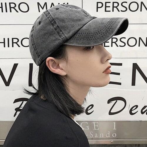 2021 New CAP Female Spring And Summer Edition Korean Mens Trend Brand Washed-Out Old Solid-Color Visor Baseball Cap
