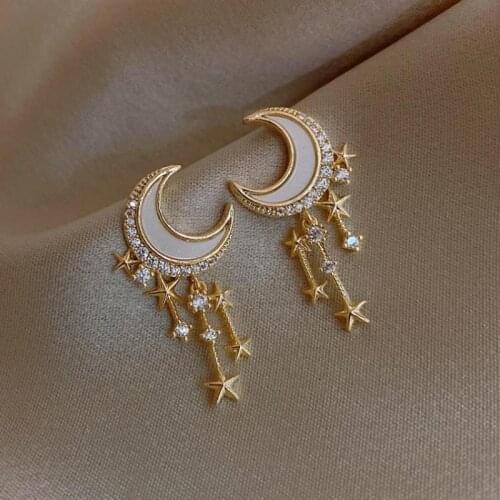 New Korean Earrings Fashion Jewelry Crystal Stars Moon Temperament Statement Earrings Oorbellen Brincos Earrings For Women