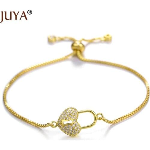New Friendship Bracelet Copper Cubic Zirconia Heart Lock Charm Bracelet Handmade Jewelry Chain Bracelet Lovers Gifts for Women