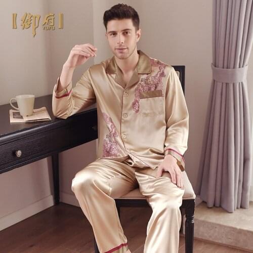 Royal mansion heavy silk pajama men and two suits 100% mulberry silk pajamas long-sleeved silk household to take