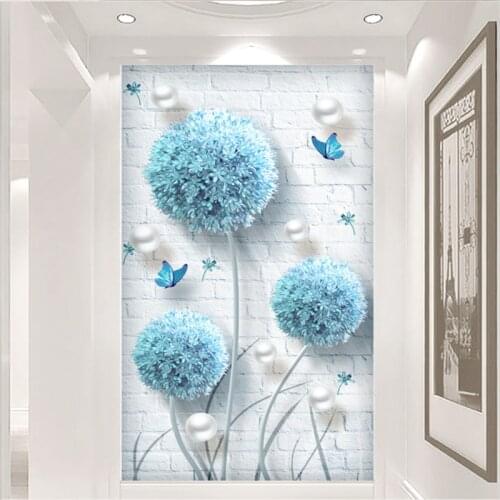 Custom 3D Photo Wallpaper papier peint Modern Blue Dandelion Jewelry Entrance wallpaper for walls 3 d carta da parati Beibehang