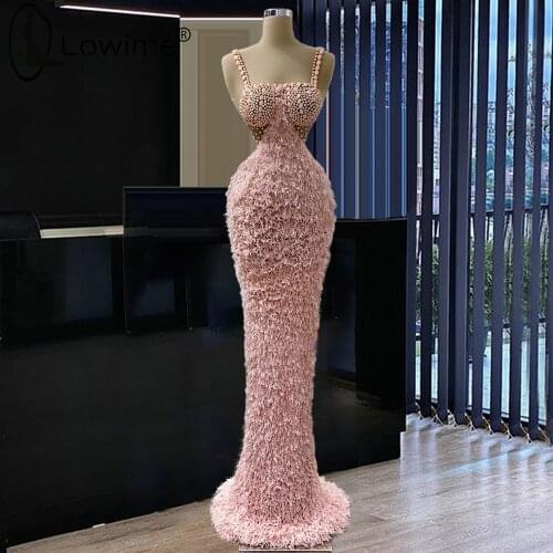 Blush Pink Formal Mermaid Evening Dresses Pearls Spaghetti Strapless Floor Length Long Party Gowns Robe De Celebrite Soiree