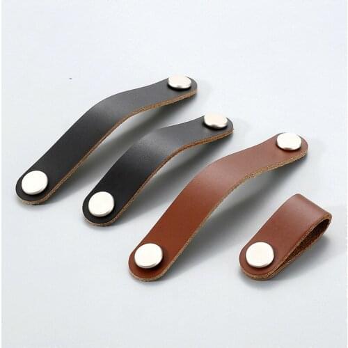 Leather Cabinet Knobs and Handles for Kitchen Cupboard Door Pulls Black Brown Furniture Handle Wardrobe Dresser Knobs