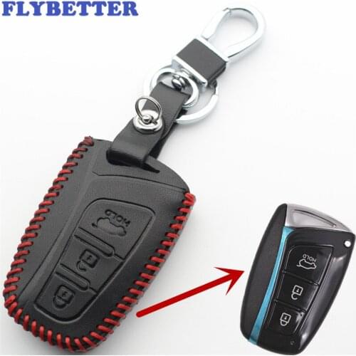FLYBETTER Genuine Leather 3Button Smart Key Case Cover For Hyundai I45/New Santafe/Solaris/Tucson/Accent Car Styling L2206