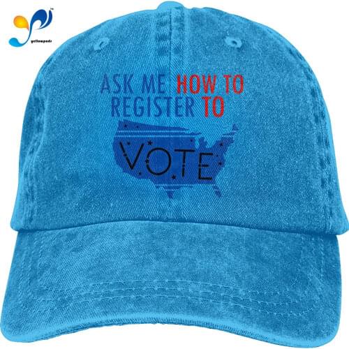Ask Me How To Register To Vote Hat Vintage Denim Baseball Caps Cotton Dad Hat Adjustable Sandwich Hat Unisex