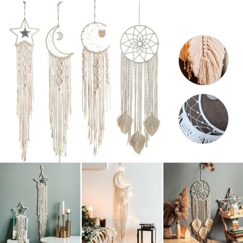 Top Dream Catcher Bohemian Woven Crochet Wall Art Moon Star Hanging Ornament Home Bedroom Living Room Decoration Gifts for Girls
