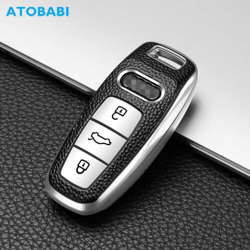 TPU Car Key Cover For Audi Q8 2017 2018 2019 2020 E-tron Leather Pattern Smart Remote Control Fob Shell Case Keychain Holder Bag