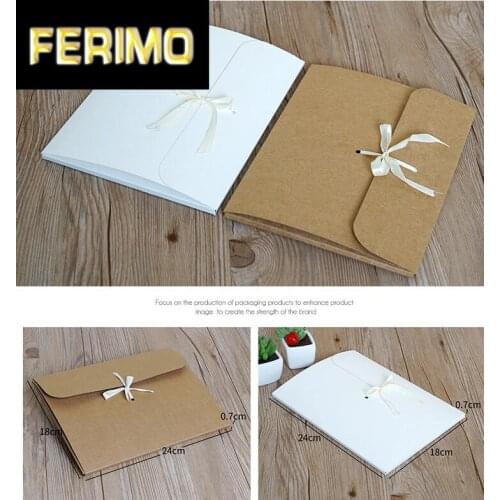 30pc 24*18*0.7cm Large Kraft Paper Packaging Silk Scarf Box Brown/White Cardboard Paper Envelope Box Paper Gift Box With Ribbon