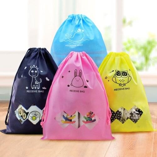 High-capacity Cute Cartoon Animal Travel Organizer Waterproof Shoe Bag Non-woven Home Storage Tools Drawstring Bag Portable