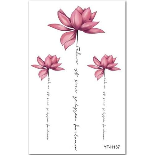 Shellhard Womens Waterproof Temporary Lotus Tattoo Sticker Pink Lotus Flower Tattoo Sticker For Body Art Tattoo Stickers